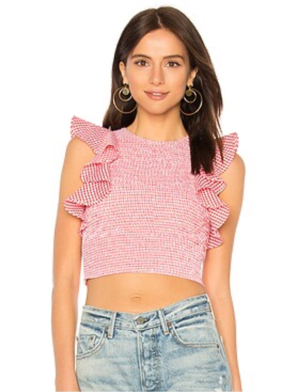 C/MEO Collective Pink Gingham Ruffle Crop Top
